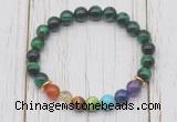 CGB6338 8mm green tiger eye 7 chakra beaded mala stretchy bracelets