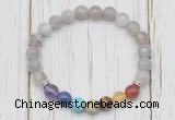 CGB6351 8mm grey banded agate 7 chakra beaded mala stretchy bracelets