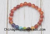 CGB6352 8mm red banded agate 7 chakra beaded mala stretchy bracelets