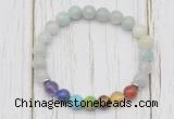 CGB6376 8mm aquamarine 7 chakra beaded mala stretchy bracelets