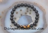 CGB6400 8mm round black lava & yellow tiger eye beaded bracelets