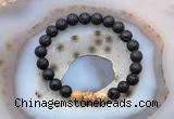 CGB6405 8mm round black lava & picture jasper beaded bracelets