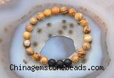 CGB6406 8mm round picture jasper & black lava beaded bracelets