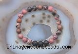 CGB6411 8mm round rhodonite & black lava beaded bracelets