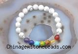 CGB6426 8mm round white howlite 7 chakra beads bracelet wholesale