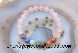 CGB6428 8mm round rose quartz 7 chakra beads bracelet wholesale
