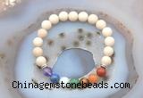 CGB6431 8mm round matte white fossil jasper 7 chakra beads bracelet