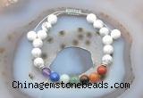 CGB6441 8mm round white howlite 7 chakra beads adjustable bracelets