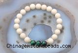 CGB6476 8mm round matte white fossil jasper & green tiger eye beaded bracelets