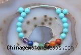 CGB6501 8mm round blue howlite 7 chakra beads adjustable bracelets