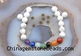 CGB6503 8mm round white howlite 7 chakra beads adjustable bracelets