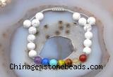 CGB6504 8mm round white howlite 7 chakra beads adjustable bracelets