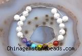 CGB6505 8mm round white howlite 7 chakra beads adjustable bracelets