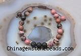 CGB6589 8mm round rhodonite & black lava adjustable bracelets