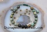 CGB6590 8mm round African turquoise & black lava adjustable bracelets