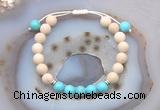 CGB6605 8mm round white fossil jasper & blue howlite adjustable bracelets