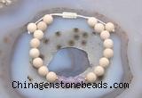 CGB6610 8mm round white fossil jasper & lavender amethyst adjustable bracelets