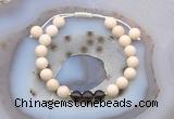 CGB6611 8mm round white fossil jasper & smoky quartz adjustable bracelets