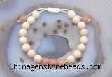 CGB6615 8mm round white fossil jasper & moonstone adjustable bracelets