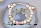 CGB6616 8mm round white fossil jasper & pink opal adjustable bracelets