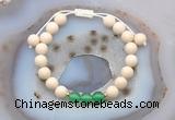 CGB6622 8mm round white fossil jasper & green agate adjustable bracelets