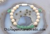 CGB6623 8mm round white fossil jasper & green aventurine adjustable bracelets