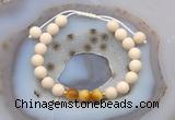 CGB6628 8mm round white fossil jasper & golden tiger eye adjustable bracelets