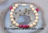 CGB6633 8mm round white fossil jasper & red tiger eye adjustable bracelets