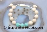 CGB6651 10mm round white fossil jasper & amazonite adjustable bracelets