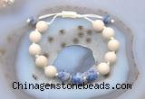 CGB6659 10mm round white fossil jasper & blue spot stone adjustable bracelets