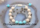 CGB6665 10mm round white fossil jasper & blue howlite adjustable bracelets