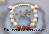 CGB6668 10mm round white fossil jasper & red banded agate adjustable bracelets