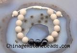 CGB6669 10mm round white fossil jasper & black banded agate adjustable bracelets