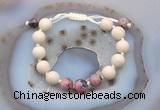 CGB6672 10mm round white fossil jasper & rhodonite adjustable bracelets