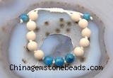 CGB6675 10mm round white fossil jasper & apatite adjustable bracelets