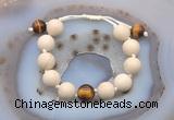 CGB6709 12mm round white fossil jasper & yellow tiger eye adjustable bracelets