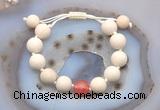 CGB6718 12mm round white fossil jasper & cherry quartz adjustable bracelets