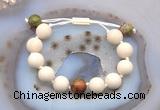 CGB6725 12mm round white fossil jasper & unakite adjustable bracelets