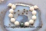 CGB6726 12mm round white fossil jasper & African turquoise adjustable bracelets