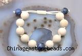 CGB6727 12mm round white fossil jasper & sodalite adjustable bracelets