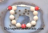 CGB6732 12mm round white fossil jasper & red banded agate adjustable bracelets