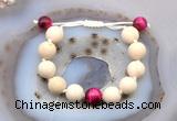 CGB6735 12mm round white fossil jasper & red tiger eye adjustable bracelets