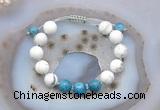 CGB6751 Hand-knotted 10mm round white howlite & apatite adjustable bracelets