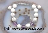 CGB6760 10mm round white howlite & amethyst adjustable bracelets