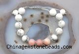 CGB6764 10mm round white howlite & pink opal adjustable bracelets