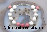 CGB6768 10mm round white howlite & pink wooden jasper adjustable bracelets