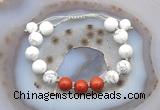 CGB6769 10mm round white howlite & red jasper adjustable bracelets