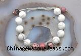 CGB6770 10mm round white howlite & rhodonite adjustable bracelets