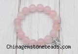 CGB6801 10mm, 12mm rose quartz beaded bracelet with alloy pendant