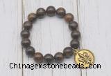 CGB6845 10mm, 12mm bronzite beaded bracelet with alloy pendant